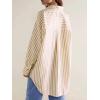 imageCHARTOU Womens Dressy Striped Button Up Shirts Collared Long Sleeve Blouse Casual V Neck Oversized TopsApricot