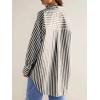 imageCHARTOU Womens Dressy Striped Button Up Shirts Collared Long Sleeve Blouse Casual V Neck Oversized TopsBlack