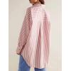 imageCHARTOU Womens Dressy Striped Button Up Shirts Collared Long Sleeve Blouse Casual V Neck Oversized TopsPink