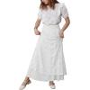 imageCHARTOU Womens Elegant Floral Lace Elastic High Waist Pleated Maxi Long Beach SkirtsWhite