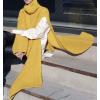 imageCHARTOU Womens Flowy Cowl Neck Asymmetric Knitted Cape Shawl Sweater PonchoYellow
