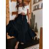 imageCHARTOU Womens High Waist Tiered Denim Maxi Skirt Ruffle Buttons Flowy Boho Pleated Long Jean SkirtsBlack
