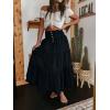 imageCHARTOU Womens High Waist Tiered Denim Maxi Skirt Ruffle Buttons Flowy Boho Pleated Long Jean SkirtsBlack