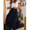 imageCHARTOU Womens High Waist Tiered Denim Maxi Skirt Ruffle Buttons Flowy Boho Pleated Long Jean SkirtsBlack