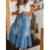 imageCHARTOU Womens High Waist Tiered Denim Maxi Skirt Ruffle Buttons Flowy Boho Pleated Long Jean SkirtsBlue