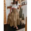 imageCHARTOU Womens High Waist Tiered Denim Maxi Skirt Ruffle Buttons Flowy Boho Pleated Long Jean SkirtsBrown