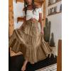imageCHARTOU Womens High Waist Tiered Denim Maxi Skirt Ruffle Buttons Flowy Boho Pleated Long Jean SkirtsBrown