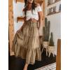 imageCHARTOU Womens High Waist Tiered Denim Maxi Skirt Ruffle Buttons Flowy Boho Pleated Long Jean SkirtsBrown