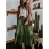 imageCHARTOU Womens High Waist Tiered Denim Maxi Skirt Ruffle Buttons Flowy Boho Pleated Long Jean SkirtsGreen