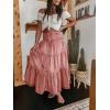 imageCHARTOU Womens High Waist Tiered Denim Maxi Skirt Ruffle Buttons Flowy Boho Pleated Long Jean SkirtsPink