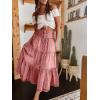 imageCHARTOU Womens High Waist Tiered Denim Maxi Skirt Ruffle Buttons Flowy Boho Pleated Long Jean SkirtsPink