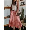 imageCHARTOU Womens High Waist Tiered Denim Maxi Skirt Ruffle Buttons Flowy Boho Pleated Long Jean SkirtsPink