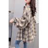 imageCHARTOU Womens Lightweight Loose Fit Lapel Collar Lantern Long Sleeve Plaid Shirt TopsKhaki