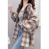 imageCHARTOU Womens Lightweight Loose Fit Lapel Collar Lantern Long Sleeve Plaid Shirt TopsKhaki
