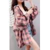 imageCHARTOU Womens Lightweight Loose Fit Lapel Collar Lantern Long Sleeve Plaid Shirt TopsPink