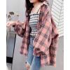 imageCHARTOU Womens Lightweight Loose Fit Lapel Collar Lantern Long Sleeve Plaid Shirt TopsPink