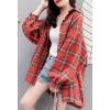 imageCHARTOU Womens Lightweight Loose Fit Lapel Collar Lantern Long Sleeve Plaid Shirt TopsRed