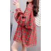 imageCHARTOU Womens Lightweight Loose Fit Lapel Collar Lantern Long Sleeve Plaid Shirt TopsRed