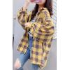 imageCHARTOU Womens Lightweight Loose Fit Lapel Collar Lantern Long Sleeve Plaid Shirt TopsYellow