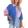 imageCHARTOU Womens Oversized Color Block Button Down Shirt Drop Long Sleeve Shirt BlouseBlue