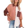 imageCHARTOU Womens Oversized Color Block Button Down Shirt Drop Long Sleeve Shirt BlouseBrown