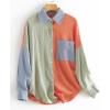 imageCHARTOU Womens Oversized Color Block Button Down Shirt Drop Long Sleeve Shirt BlouseGreen