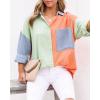 imageCHARTOU Womens Oversized Color Block Button Down Shirt Drop Long Sleeve Shirt BlouseGreen