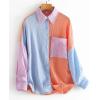 imageCHARTOU Womens Oversized Color Block Button Down Shirt Drop Long Sleeve Shirt BlouseOrange
