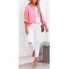 imageCHARTOU Womens Oversized Color Block Button Down Shirt Drop Long Sleeve Shirt BlousePink