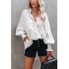 imageCHARTOU Womens Oversized Spread Collar Stripes Bishop Sleeve Sheer Blouse ShirtBeige