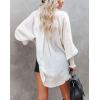 imageCHARTOU Womens Oversized Spread Collar Stripes Bishop Sleeve Sheer Blouse ShirtBeige