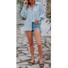 imageCHARTOU Womens Oversized Spread Collar Stripes Bishop Sleeve Sheer Blouse ShirtBlue