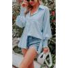 imageCHARTOU Womens Oversized Spread Collar Stripes Bishop Sleeve Sheer Blouse ShirtBlue