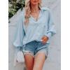 imageCHARTOU Womens Oversized Spread Collar Stripes Bishop Sleeve Sheer Blouse ShirtBlue