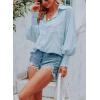 imageCHARTOU Womens Oversized Spread Collar Stripes Bishop Sleeve Sheer Blouse ShirtBlue