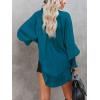 imageCHARTOU Womens Oversized Spread Collar Stripes Bishop Sleeve Sheer Blouse ShirtDark Blue