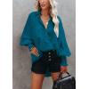 imageCHARTOU Womens Oversized Spread Collar Stripes Bishop Sleeve Sheer Blouse ShirtDark Blue