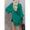 imageCHARTOU Womens Oversized Spread Collar Stripes Bishop Sleeve Sheer Blouse ShirtDark Green