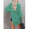 imageCHARTOU Womens Oversized Spread Collar Stripes Bishop Sleeve Sheer Blouse ShirtPea Green