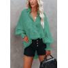 imageCHARTOU Womens Oversized Spread Collar Stripes Bishop Sleeve Sheer Blouse ShirtPea Green