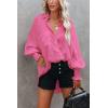 imageCHARTOU Womens Oversized Spread Collar Stripes Bishop Sleeve Sheer Blouse ShirtRose
