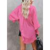 imageCHARTOU Womens Oversized Spread Collar Stripes Bishop Sleeve Sheer Blouse ShirtRose