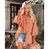 imageCHARTOU Womens Oversized Spread Collar Stripes Bishop Sleeve Sheer Blouse ShirtStripe Orange