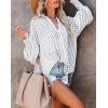 imageCHARTOU Womens Oversized Spread Collar Stripes Bishop Sleeve Sheer Blouse ShirtStripe White