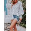 imageCHARTOU Womens Oversized Spread Collar Stripes Bishop Sleeve Sheer Blouse ShirtStripe White