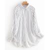 imageCHARTOU Womens Oversized Spread Collar Stripes Bishop Sleeve Sheer Blouse ShirtStripe White