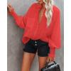 imageCHARTOU Womens Oversized Spread Collar Stripes Bishop Sleeve Sheer Blouse ShirtWatermelon