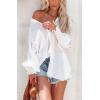 imageCHARTOU Womens Oversized Spread Collar Stripes Bishop Sleeve Sheer Blouse ShirtWhite