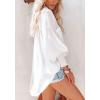 imageCHARTOU Womens Oversized Spread Collar Stripes Bishop Sleeve Sheer Blouse ShirtWhite