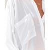 imageCHARTOU Womens Oversized Spread Collar Stripes Bishop Sleeve Sheer Blouse ShirtWhite